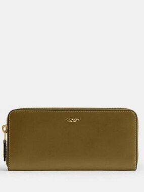 Coach Slim Accordion Zip Wallet Brass Muted Olive Leather CCY19 NWT